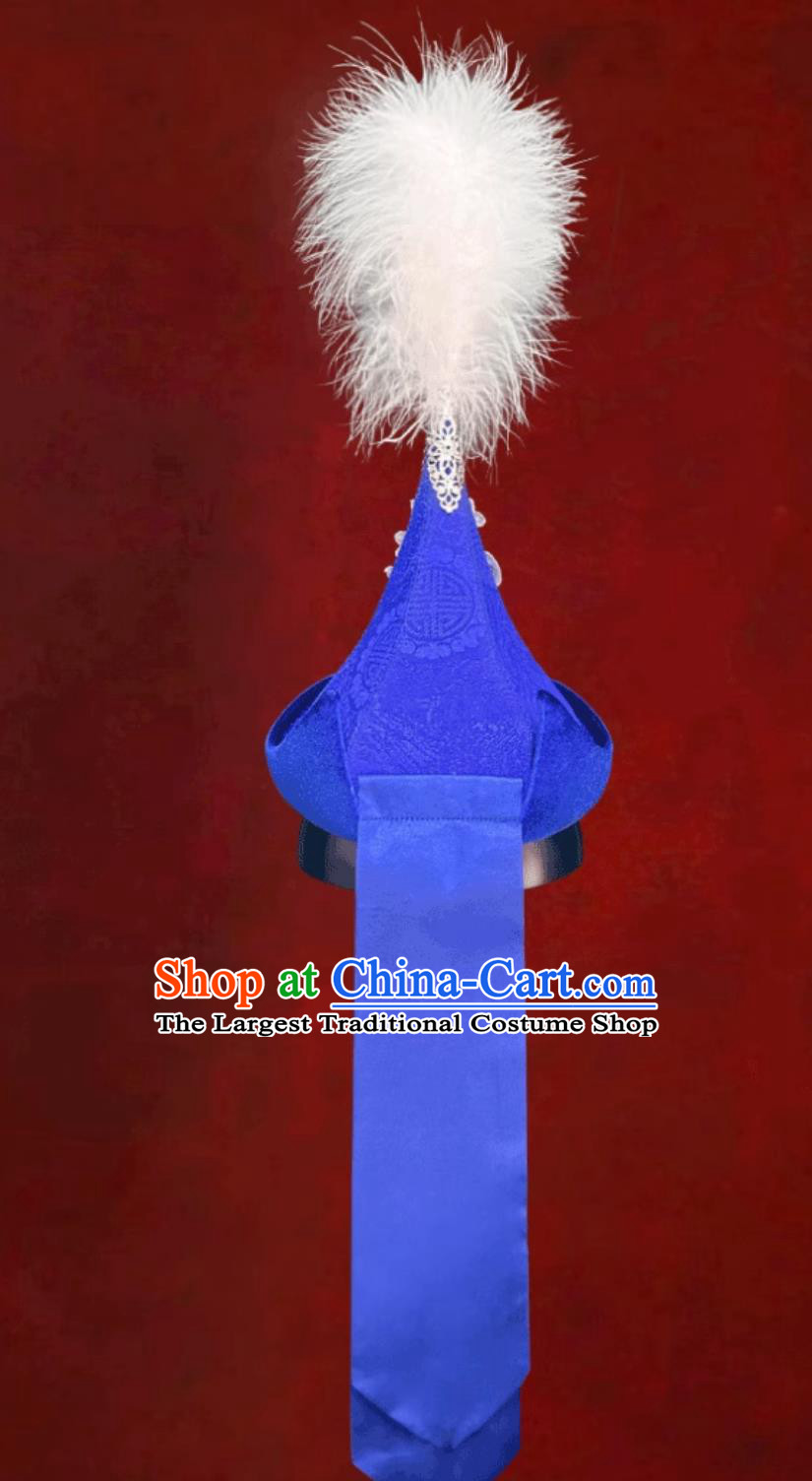 Mongolian Ladies Forehead Pointed White Fuzzy Hat Chinese Ethnic Dance Performance Hair Accessory