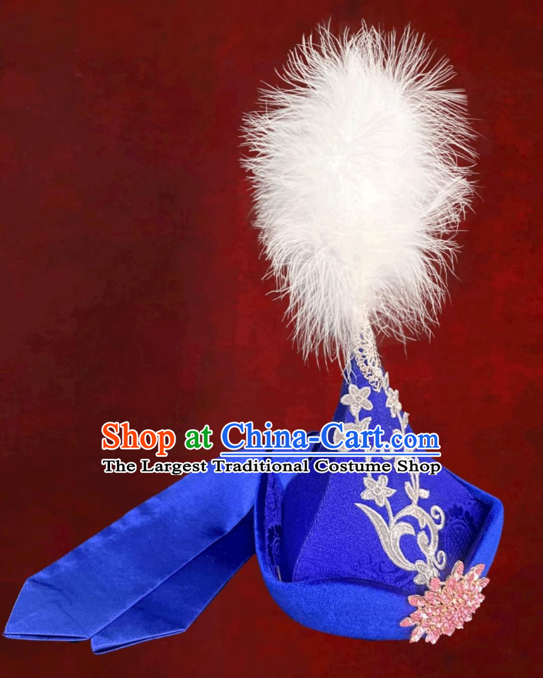 Mongolian Ladies Forehead Pointed White Fuzzy Hat Chinese Ethnic Dance Performance Hair Accessory