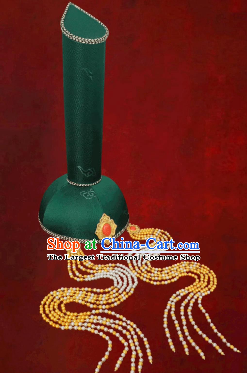 Mongolian Ladies Green Tassel High Top Hat Chinese Dance Performance Wedding Show Headpiece
