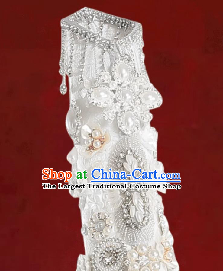 Mongolian Ladies White Tassel High Top Hat Dance Performance Headwear Chinese Mongol Wedding Show Headpiece