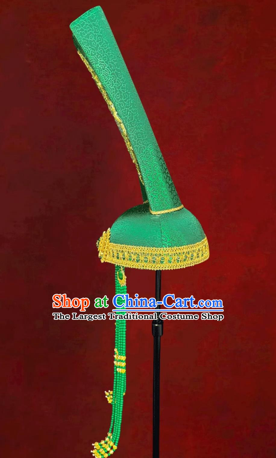 Mongolian Ladies Green Tassel High Top Hat Dance Performance Wedding Show Headpiece