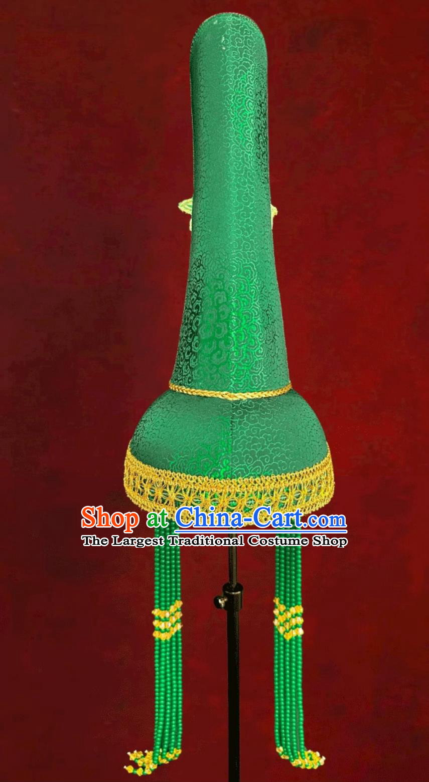 Mongolian Ladies Green Tassel High Top Hat Dance Performance Wedding Show Headpiece