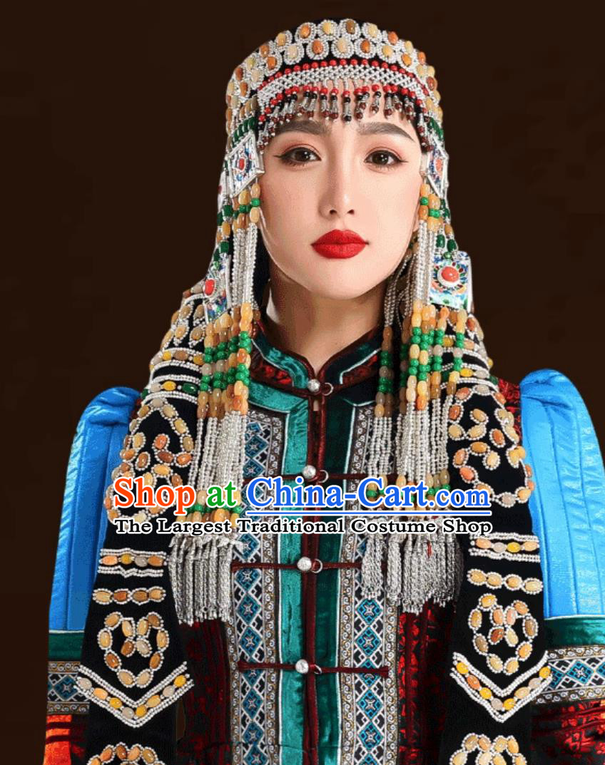 Mongolia Dance Performance Wedding Hair Accessory Mongolian Ladies Urad Headpiece Traditional Chinese Ethnic Hat