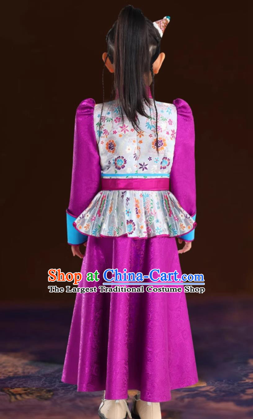 Purple Girls Mongolian Robe Mongolia Ethnic Dress Stage Costume Performance Princess Dress