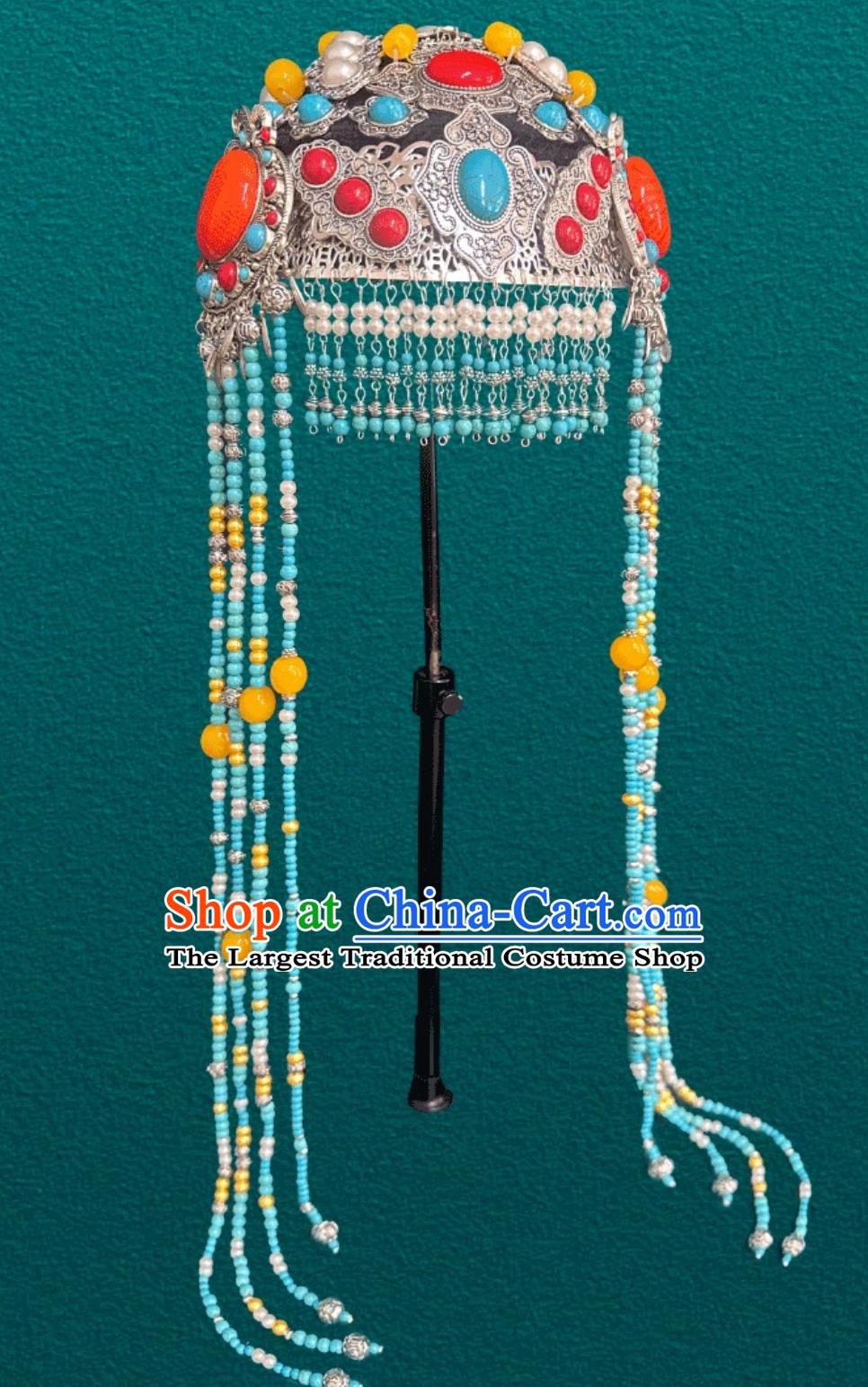 Mongolian Ladies Silver Hat Chinese Mongolia Ethnic Dance Performance Hair Jewelry Wedding Show Headpiece