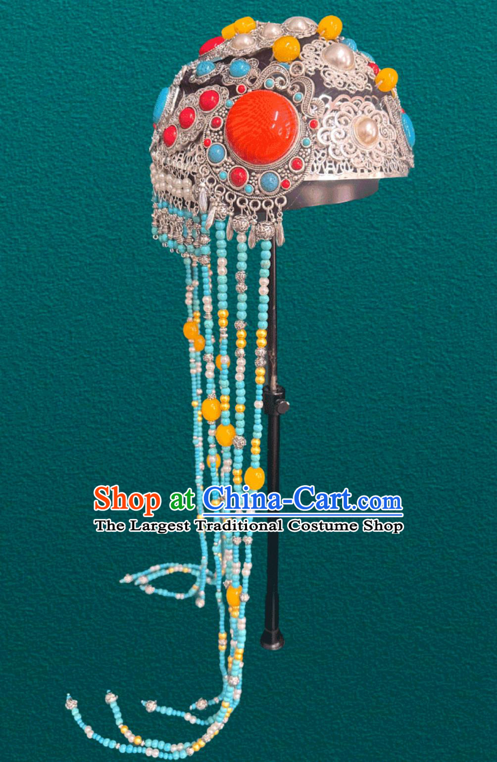 Mongolian Ladies Silver Hat Chinese Mongolia Ethnic Dance Performance Hair Jewelry Wedding Show Headpiece