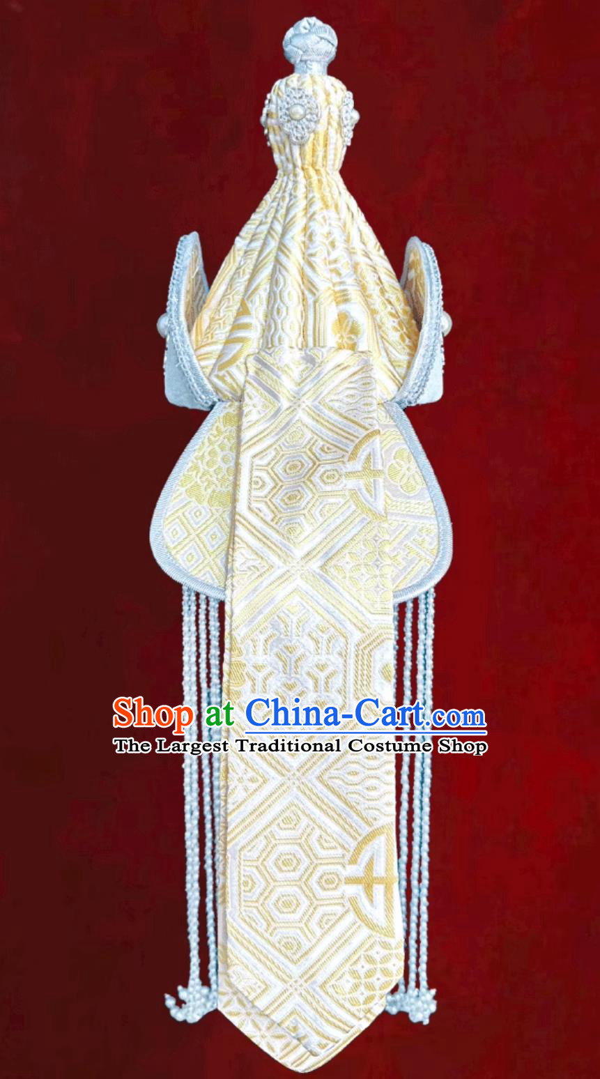Mongolian Ladies Light Yellow Hat Mongolia Ethnic Dance Performance Headpiece