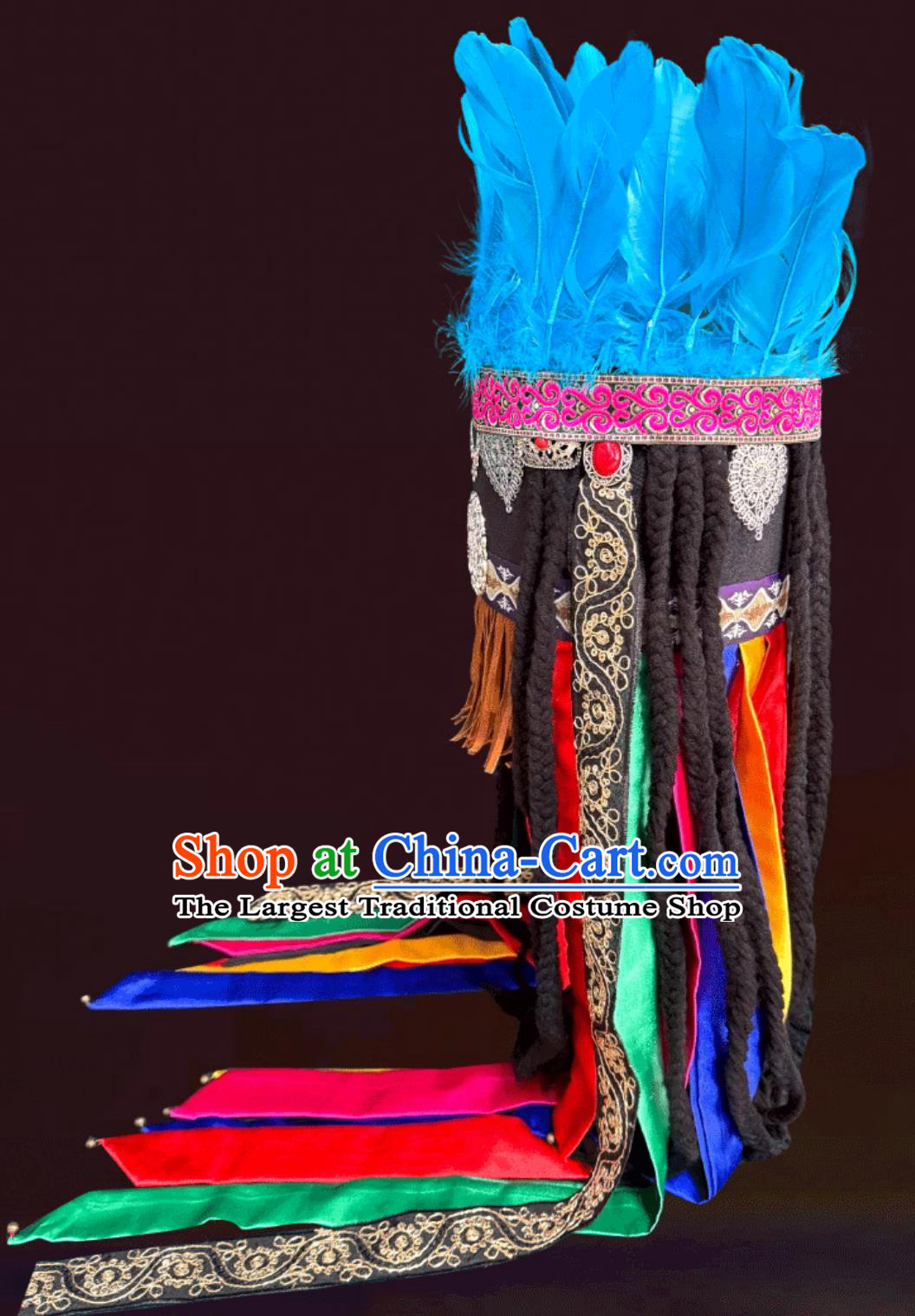 Mongolian Traditional Black Performance Hat Show Creative Shaman Colored Hat Heritage Blessing Event Headdress