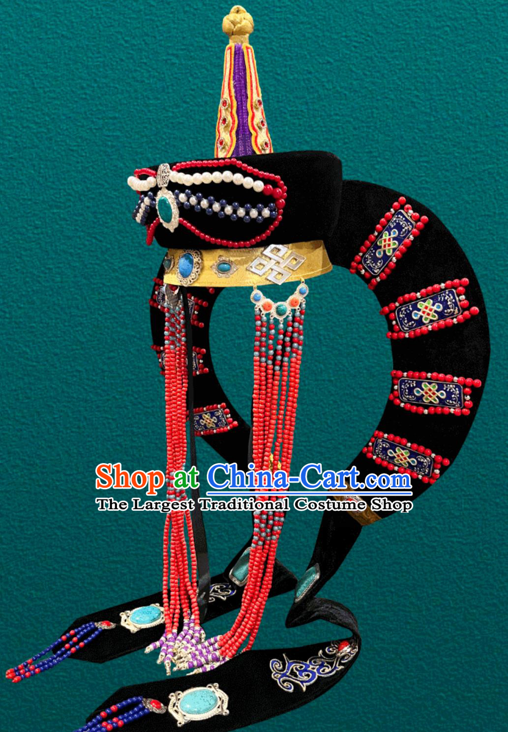 Ladies Mongolian Photography Black Horn Braid Hat Chinese Ethnic Headpiece Torgut Barga Mongolia Headwear