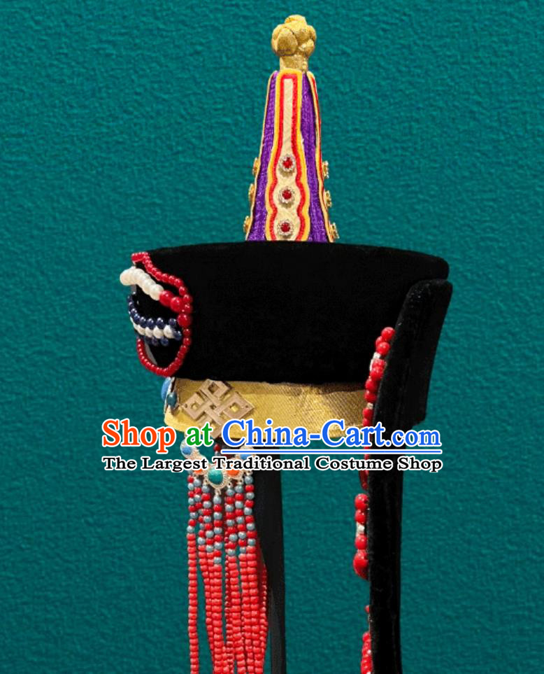 Ladies Mongolian Photography Black Horn Braid Hat Chinese Ethnic Headpiece Torgut Barga Mongolia Headwear