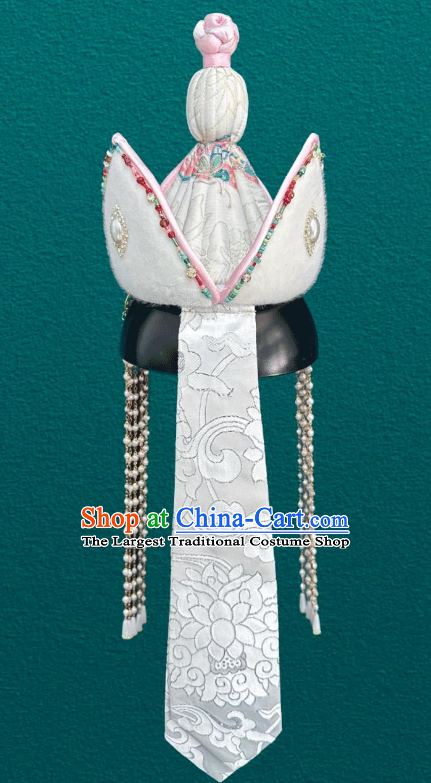 Mongolian White Tassel Ethnic Hat Chinese Dance Performance Wedding Show Headpiece