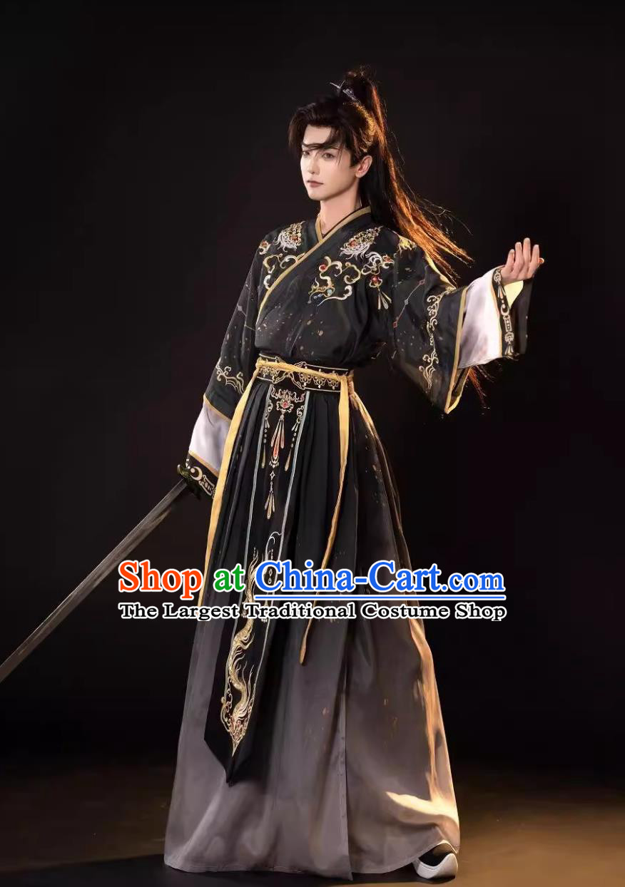 Wei Jin Style Hanfu Ancient Swordsman Embroidered Costume Traditional Chinese Clothing