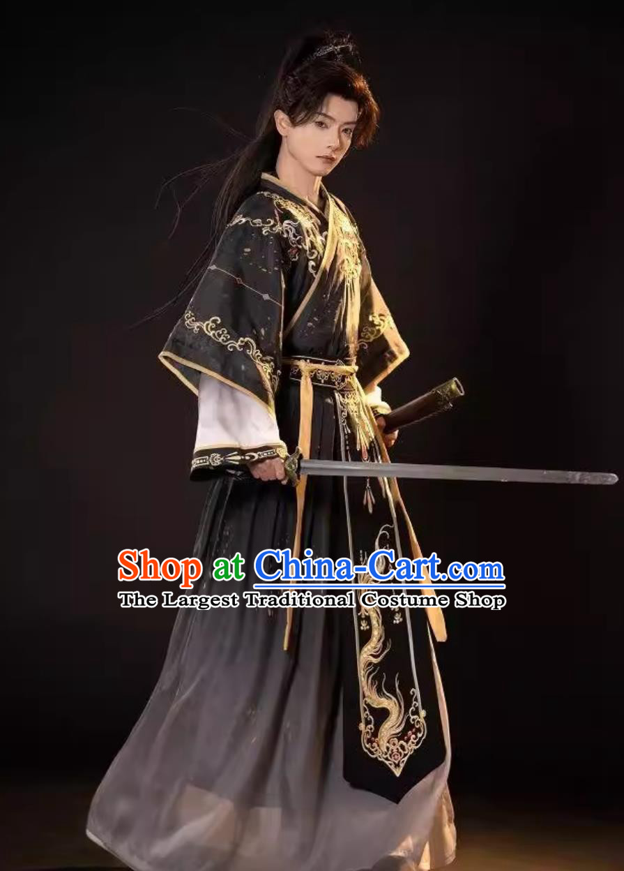 Wei Jin Style Hanfu Ancient Swordsman Embroidered Costume Traditional Chinese Clothing