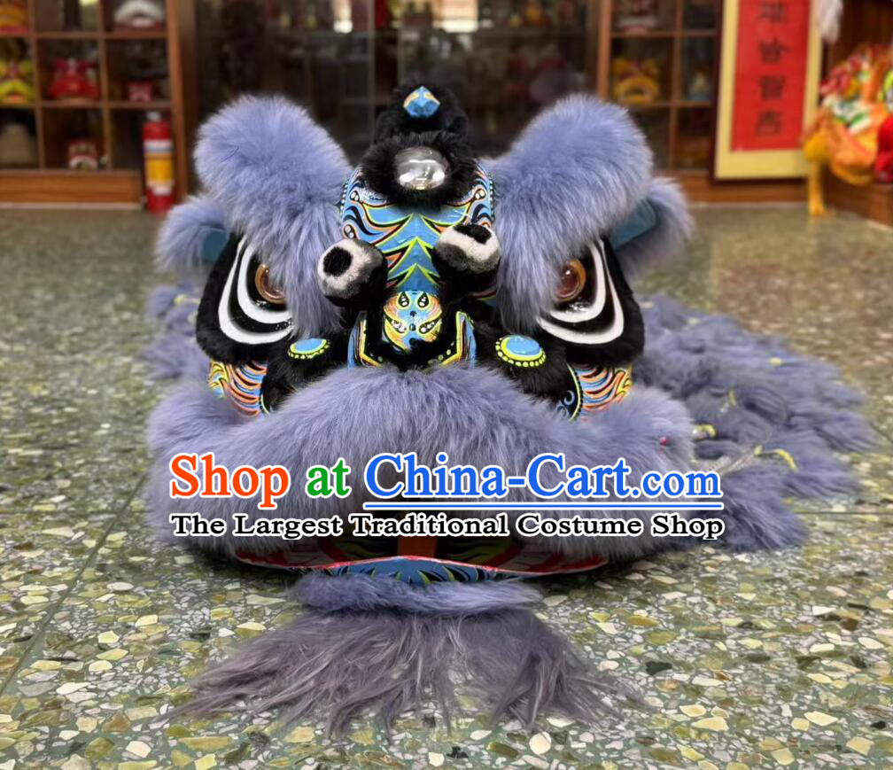 Handmade Chinese Fut San Lion Head Grey Wool Lion Dance Clothing Celebration Dancing Lion Costume Complete Set