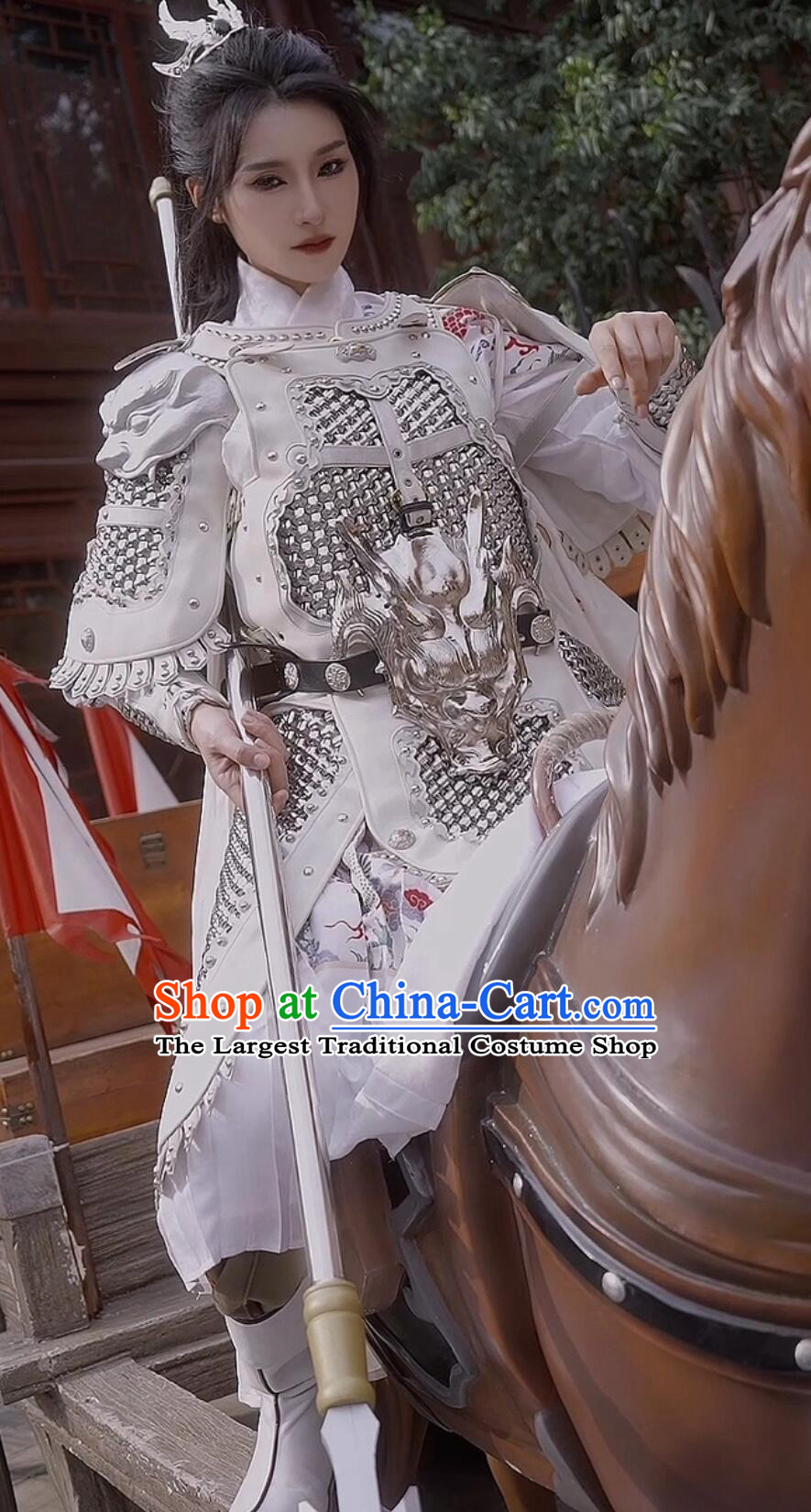 Handmade Chainmail Armor Zhao Yun Armour Chinese Han Dynasty Hero Zhao Zilong Silver Armor and Helmet Full Set