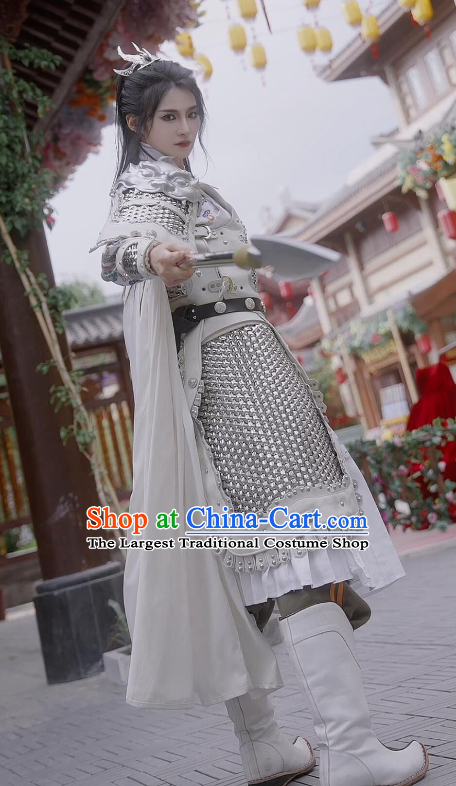 Handmade Chainmail Armor Zhao Yun Armour Chinese Han Dynasty Hero Zhao Zilong Silver Armor and Helmet Full Set