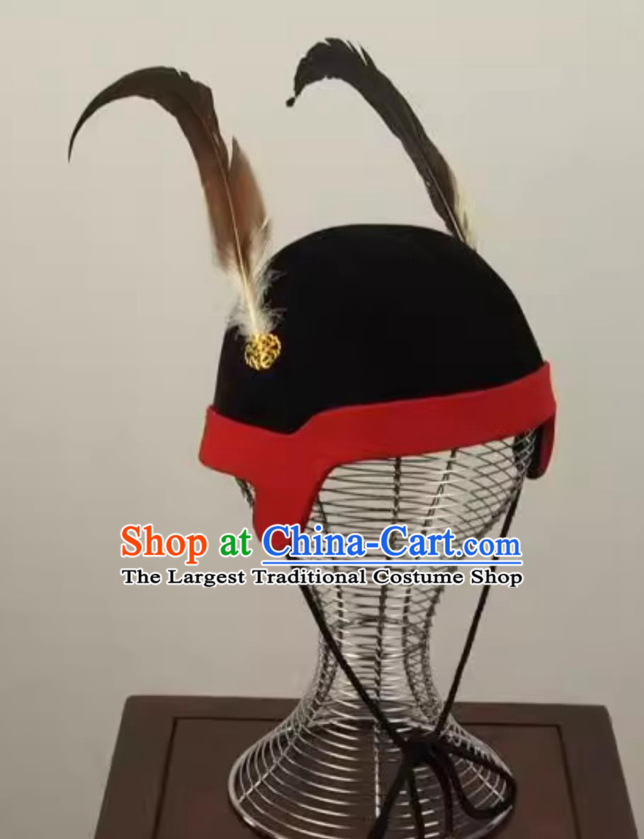Warring States Twin Pheasant Tail Crown Ancient Tribal Chieftain Headdress Chinese Military Commander Helmet