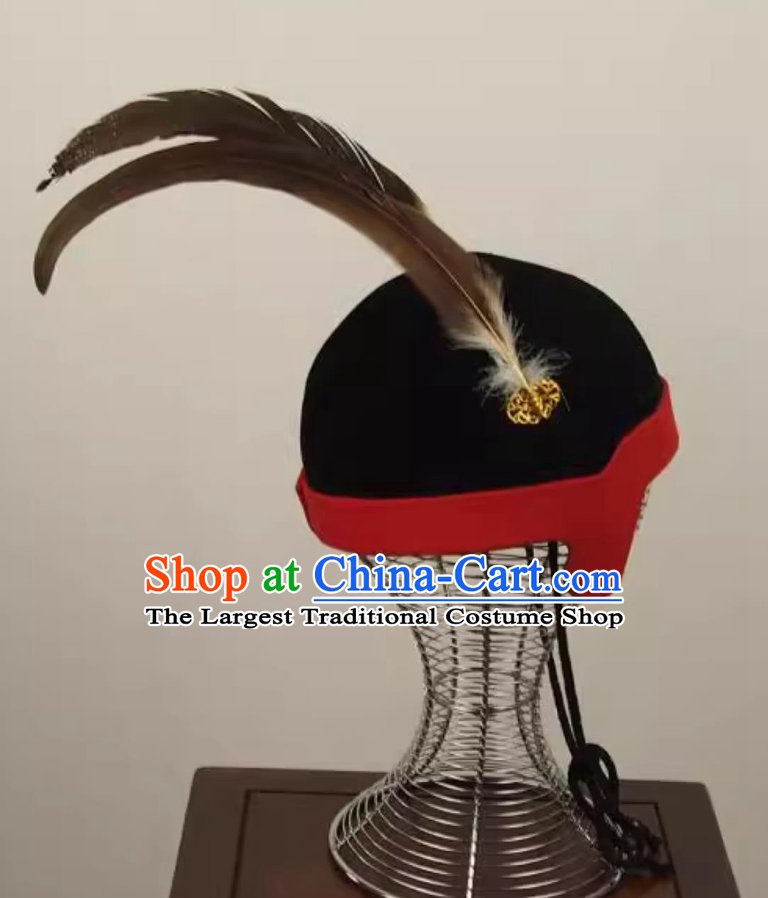 Warring States Twin Pheasant Tail Crown Ancient Tribal Chieftain Headdress Chinese Military Commander Helmet