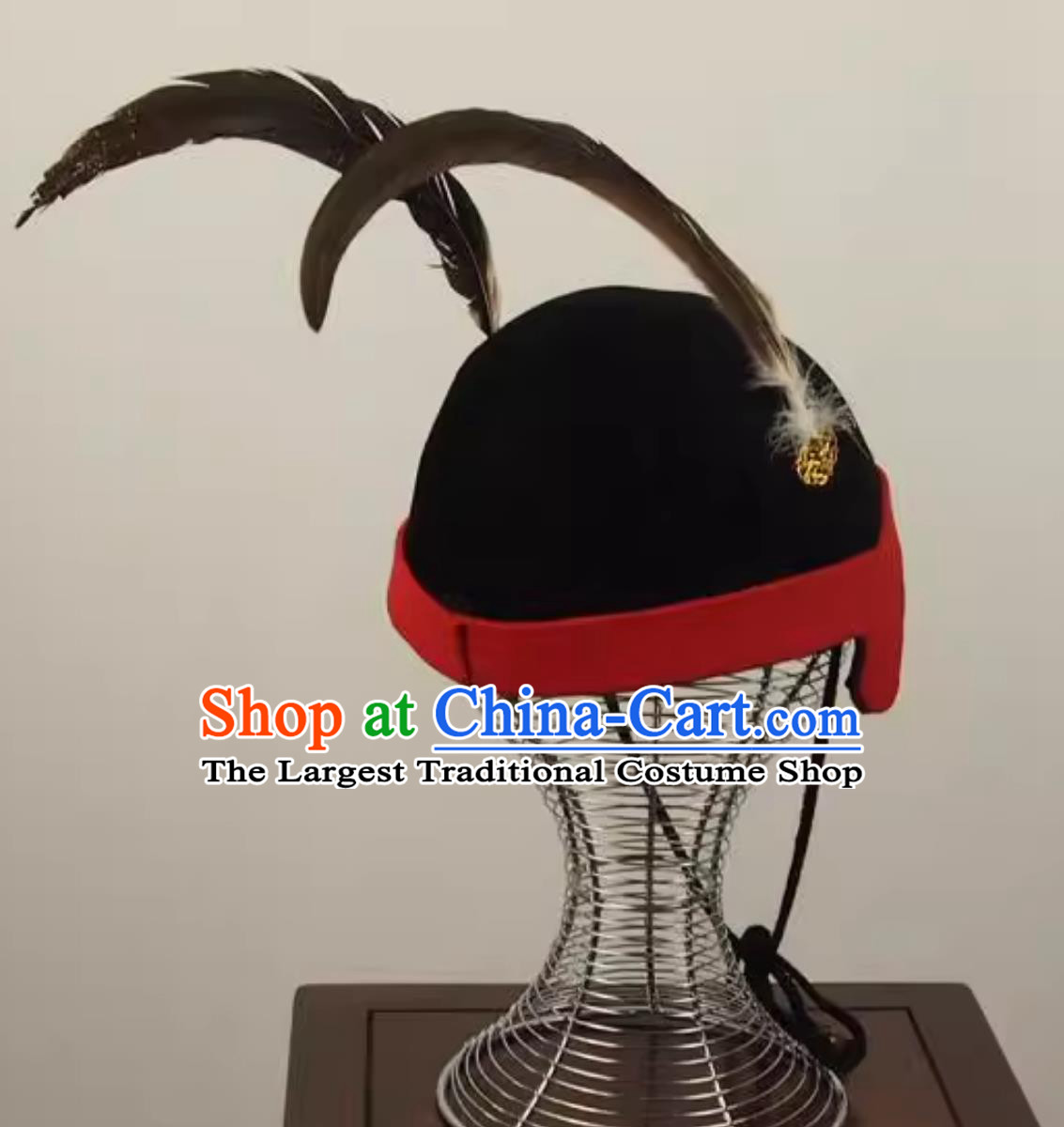 Warring States Twin Pheasant Tail Crown Ancient Tribal Chieftain Headdress Chinese Military Commander Helmet