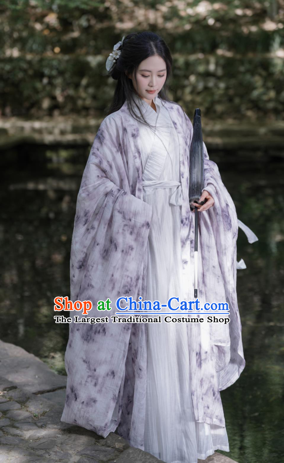 Wei Jin Style Printed Wide Sleeve Robe Traditional Chinese Clothing Cross Collar Straight Hem Hanfu Robe