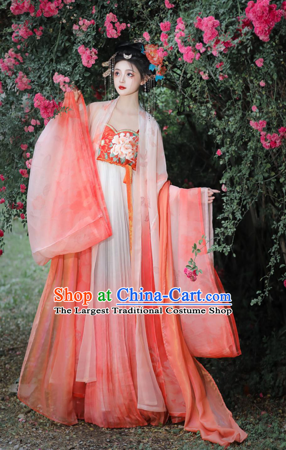 Twelve Flower Goddess Series Camellia Goddess Wide Sleeve Dress Traditional Chinese Hanfu Tanf Dynasty Princess Hezi Qun