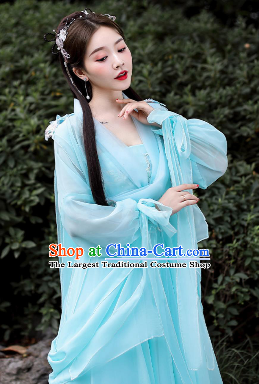 Chinese Classical Dance Attire The Legend of the White Snake Xiao Qing Light Green Hanfu Dress Ancient Fairy Costume