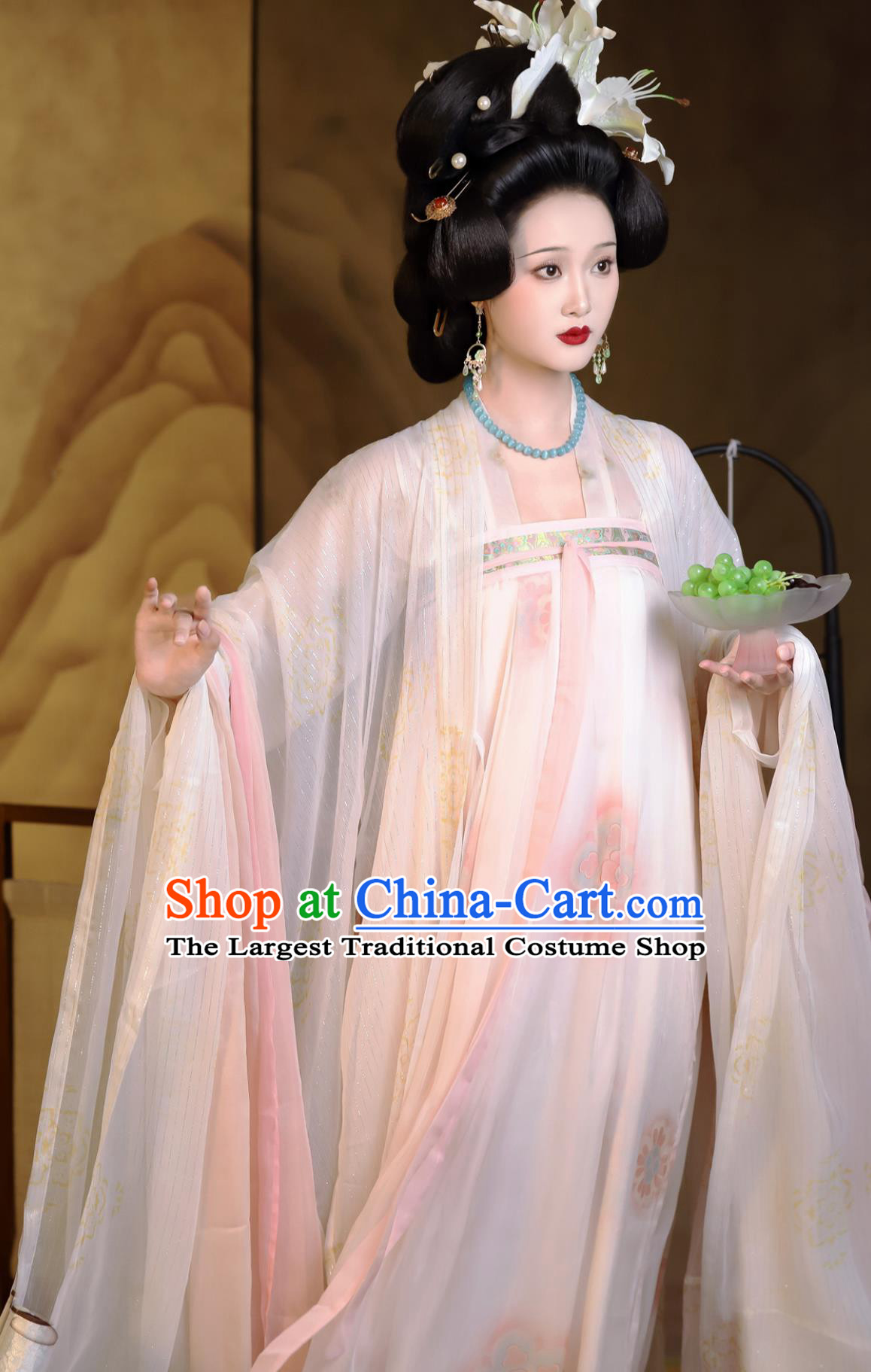 Traditional Chinese Hanfu Dress Ancient Palace Empress Clothing Tang Dynasty Silk Wide Sleeve Cape High Waisted Ruqun Set