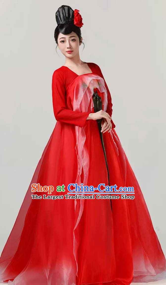 Flower Hairpin Scroll Hanfu Song Dynasty Hezi Dress Flowing Red Wide Sleeve Han Tang Classical Dance Costume
