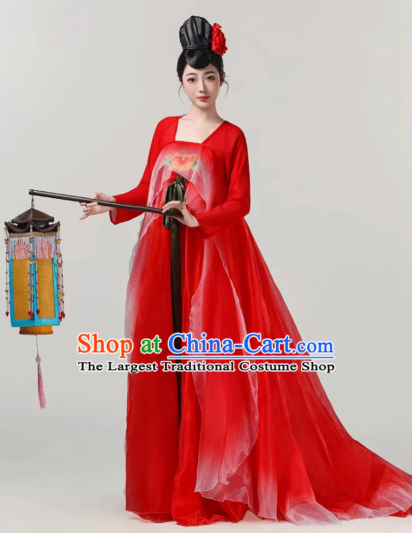 Flower Hairpin Scroll Hanfu Song Dynasty Hezi Dress Flowing Red Wide Sleeve Han Tang Classical Dance Costume