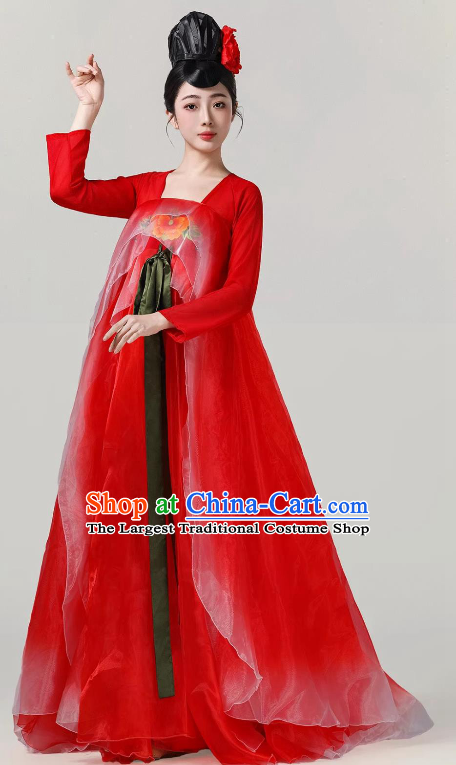 Flower Hairpin Scroll Hanfu Song Dynasty Hezi Dress Flowing Red Wide Sleeve Han Tang Classical Dance Costume