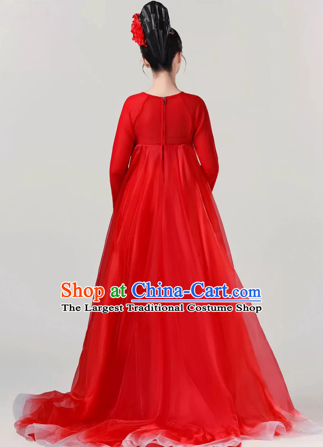 Flower Hairpin Scroll Hanfu Song Dynasty Hezi Dress Flowing Red Wide Sleeve Han Tang Classical Dance Costume