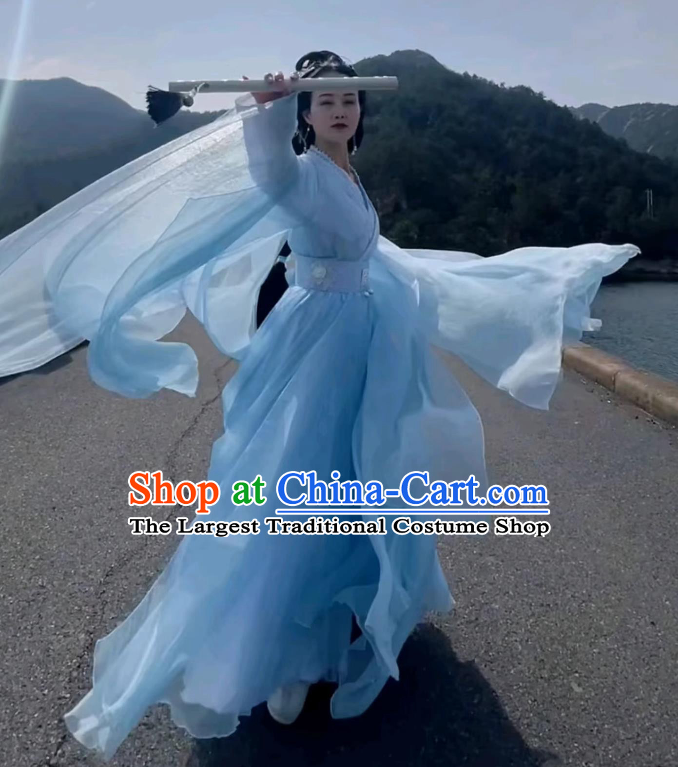 Custom Ancient Style Fairy Performance Costume Traditional Chinese Clothing Princess Blue Hanfu Dress