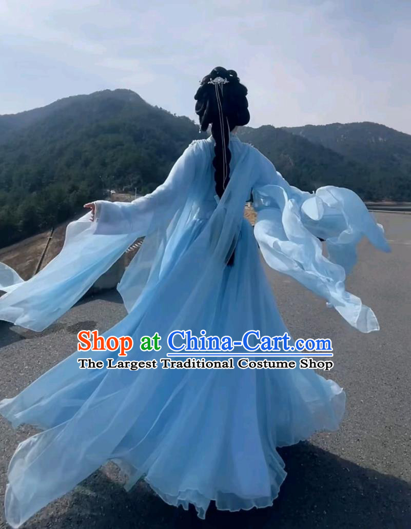 Custom Ancient Style Fairy Performance Costume Traditional Chinese Clothing Princess Blue Hanfu Dress