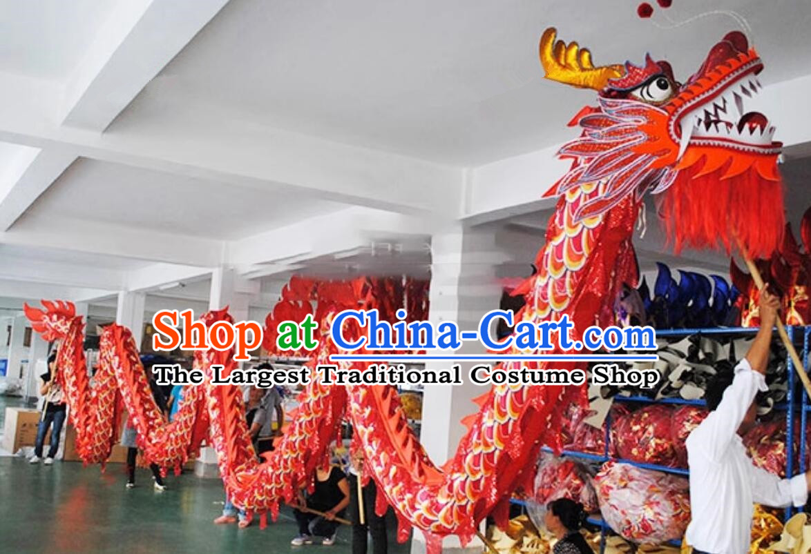 Lantern Festival Dancing Dragon Prop Chinese Dragon Dance Clothing Red Satin Dragon Dance Costume Complete Set