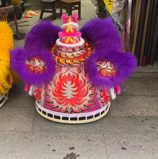 Handmade Chinese Lion Dance Equipment Traditional Festival Lion Performance Props Purple Wool Hok San Lion Dance Costume
