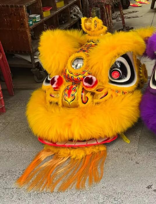Yellow Wool Hok San Lion Dance Costume Handmade Chinese Lion Dance Equipment Traditional Festival Lion Performance Props