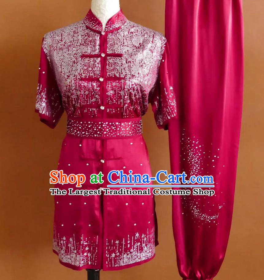 Chinese Changquan Performance Uniform Professional Kung Fu Competition Clothing Megenta Martial Arts Costume