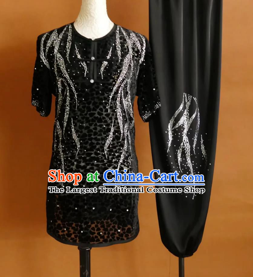 Wushu Clothing Changquan Group Performance Attire Black Lace Martial Arts Costume Professional Kung Fu Competition Uniform