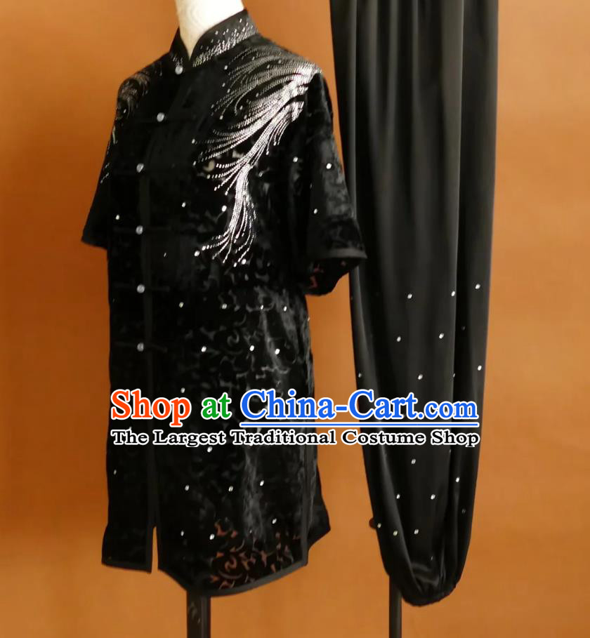 Black Lace Changquan Performance Attire Martial Arts Costume Professional Kung Fu Competition Uniform Wushu Clothing