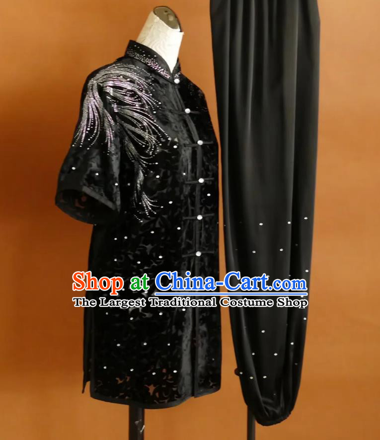 Black Lace Changquan Performance Attire Martial Arts Costume Professional Kung Fu Competition Uniform Wushu Clothing