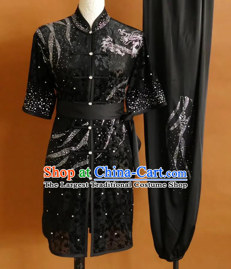 Black Lace Changquan Performance Attire Martial Arts Costume Professional Kung Fu Competition Uniform Wushu Clothing