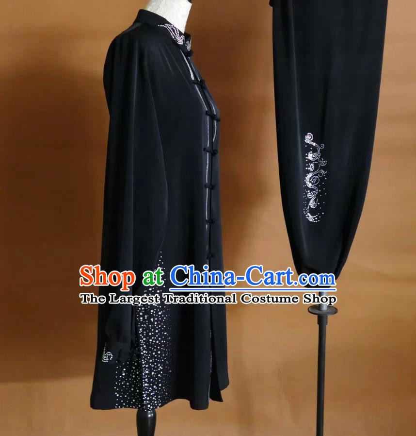Long Style Tai Chi Suit Taiji Performance Wear Black Baduanjin Professional Competition Uniform
