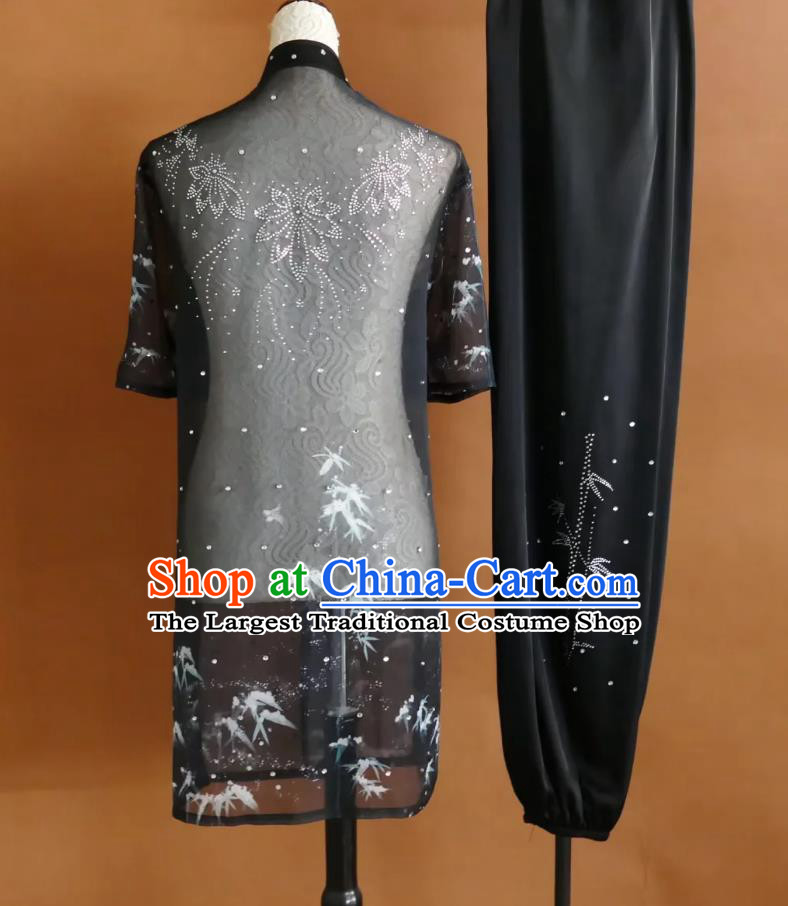 Bamboo Printed Transparent Martial Arts Costume Chinese Changquan Performance Uniform Professional Kung Fu Competition Clothing