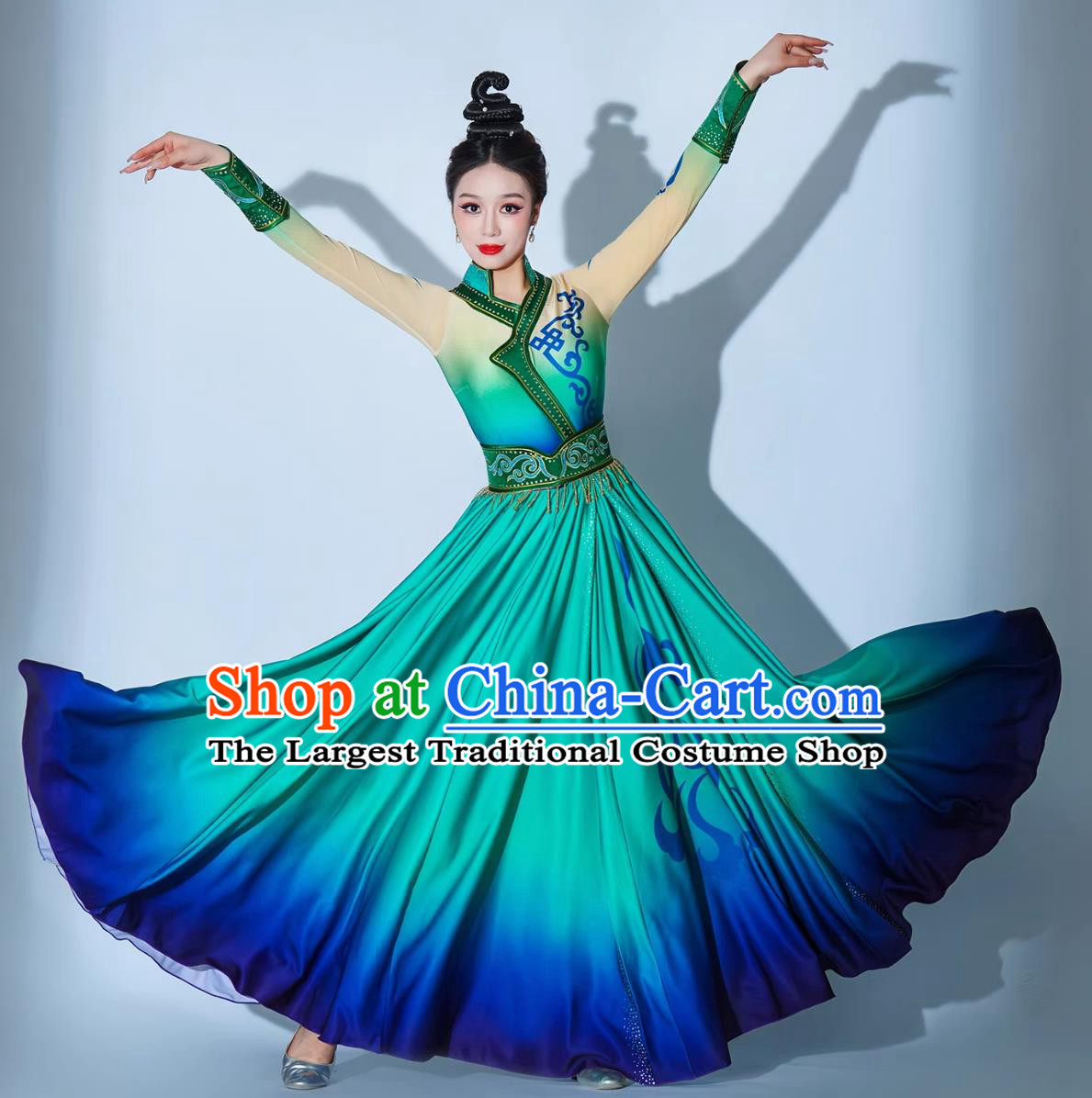 Xinjiang Dance Performance Costume Chinese Ethnic Clothing Womens Tibetan Dance Dress