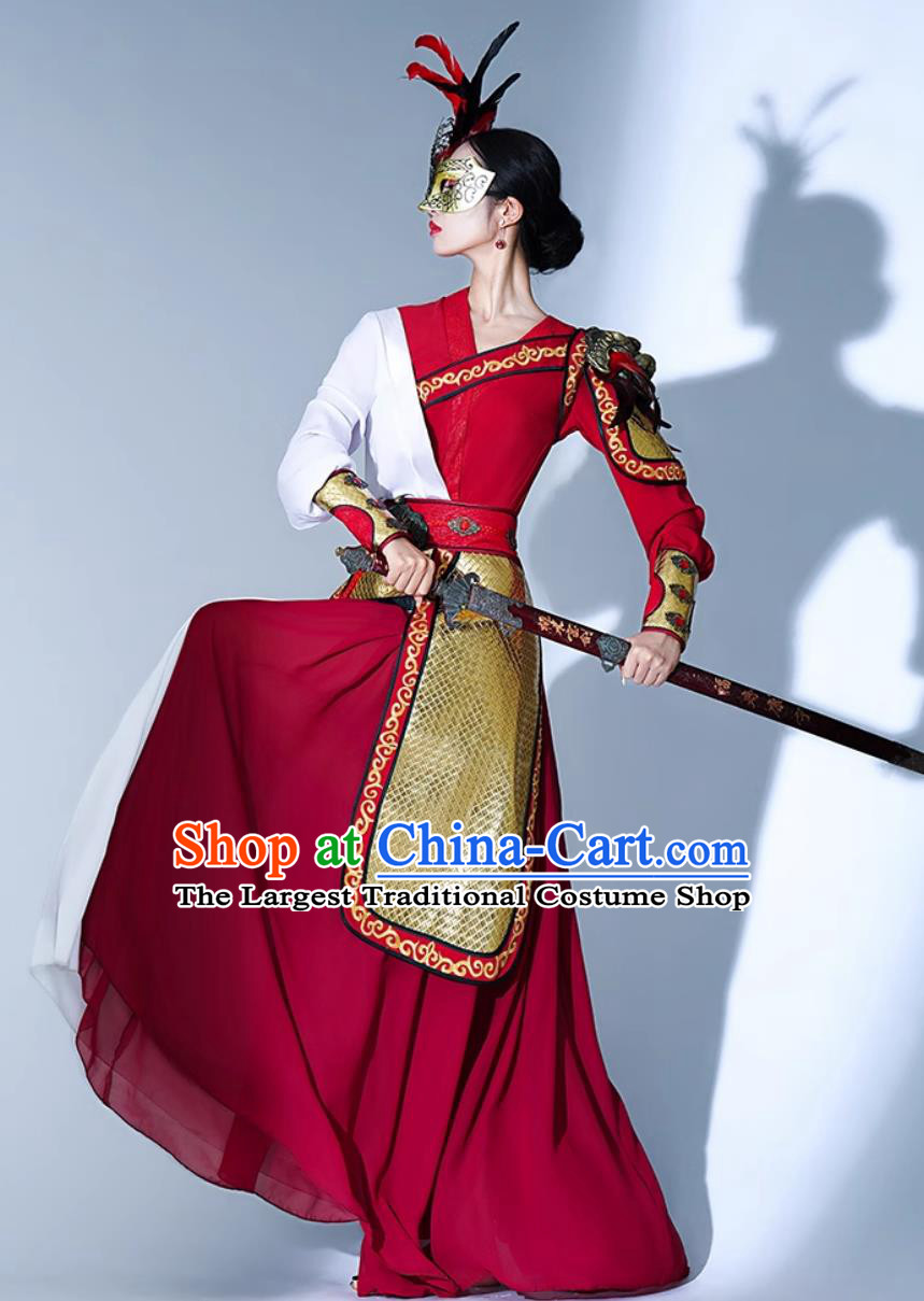Chinese Classical Dance Costume Jiuzhou Unity Dance Attire Sword Dance Clothing Jazz Female Warrior Costume