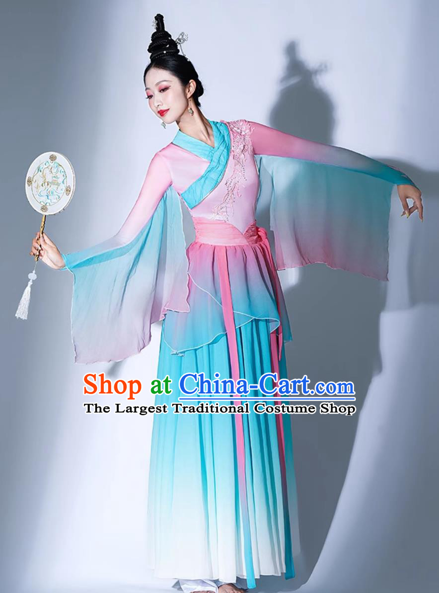 Chinese Classical Dance Blue Chiffon Dress Calling Fish Song Performance Costume Hanfu Dance Attire