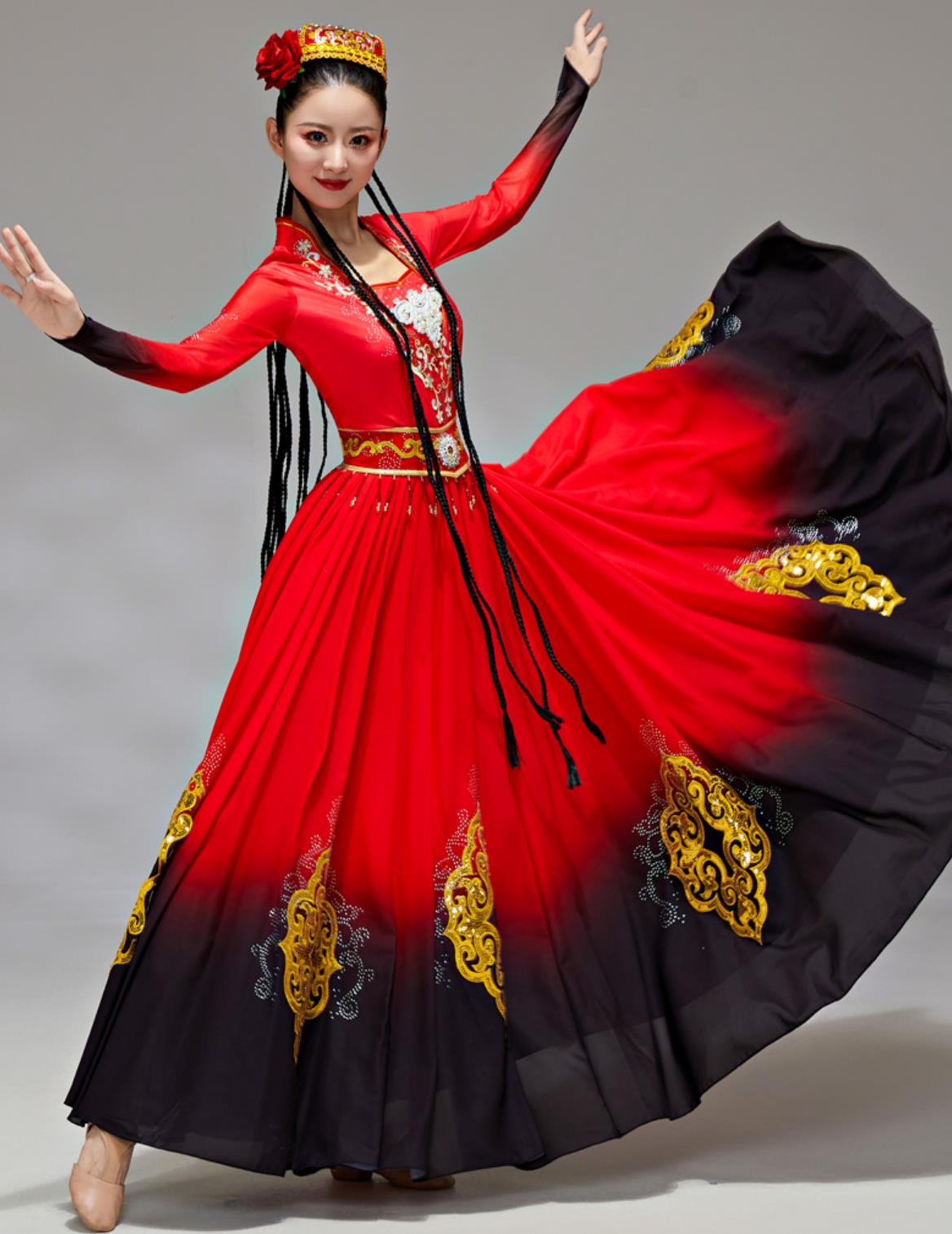 Xinjiang Dance Costume Women Uyghur Dance Performance Outfit Chinese Ethnic Opening Dance Show Dress