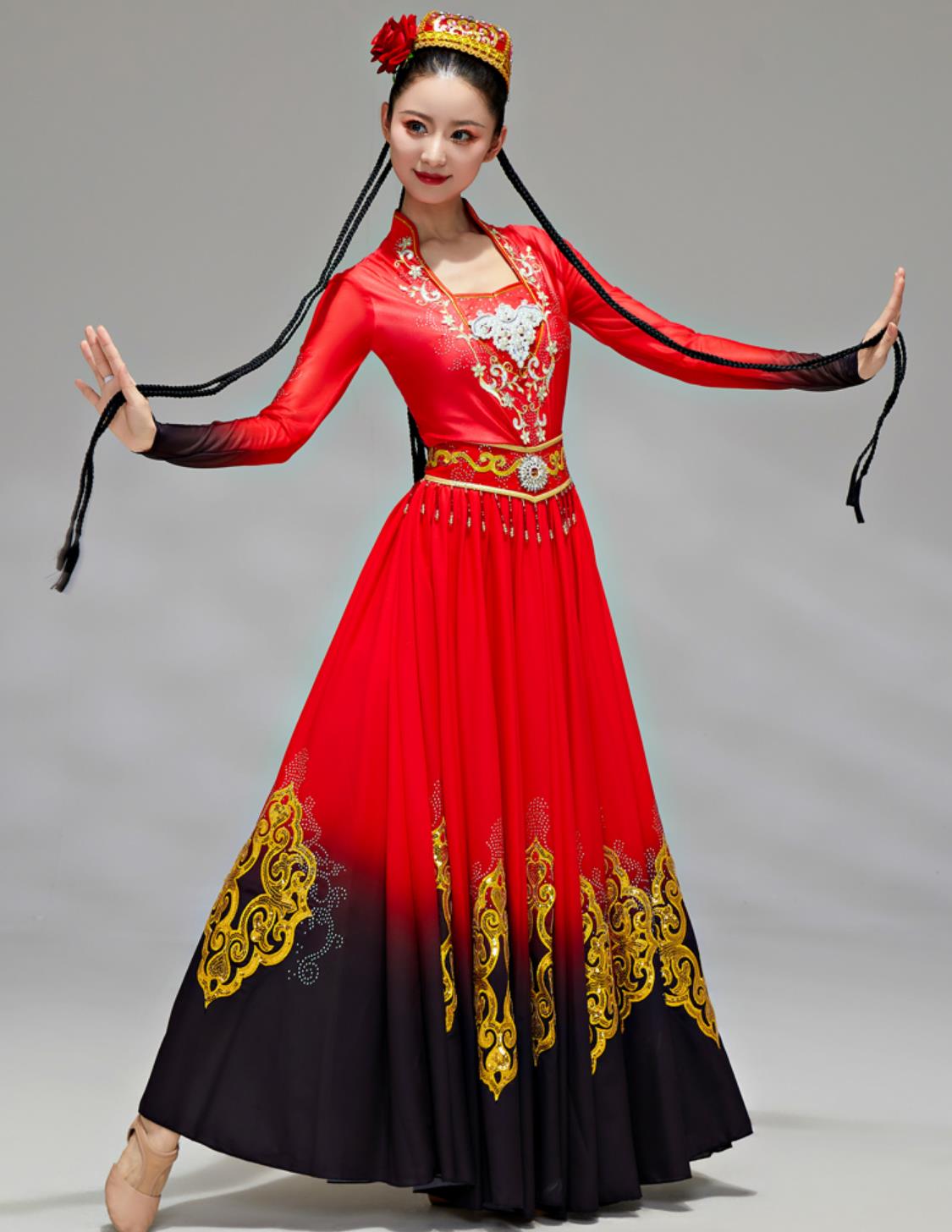 Xinjiang Dance Costume Women Uyghur Dance Performance Outfit Chinese Ethnic Opening Dance Show Dress