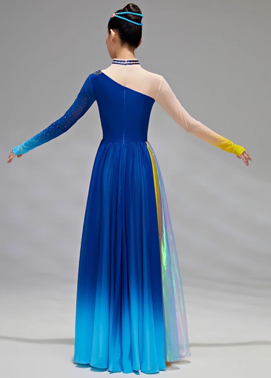 Xinjiang Dance Costume Uyghur Ethnic Dance Performance Outfit Chinese Stage Show Blue Dress