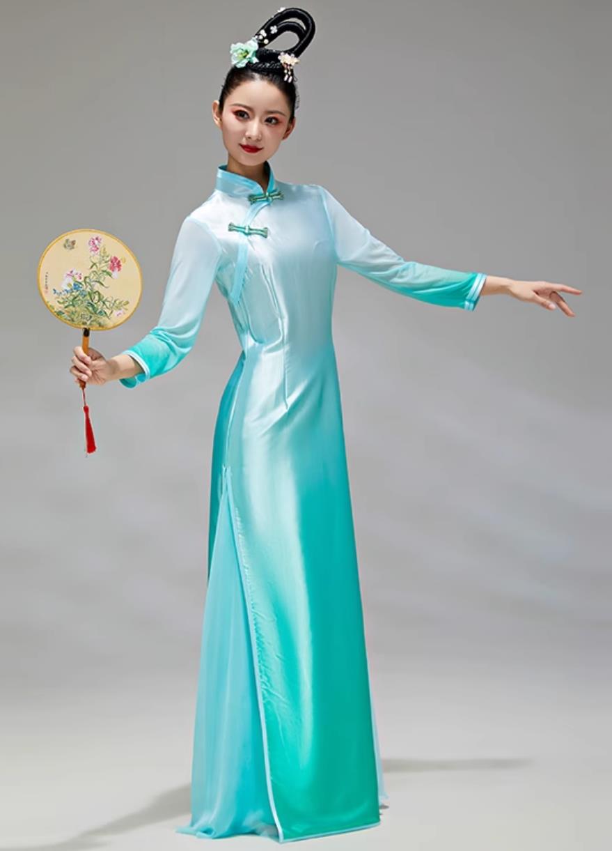 Chinese Classical Dance Performance Outfit Women Fan Dance Cheongsam Two Piece Set
